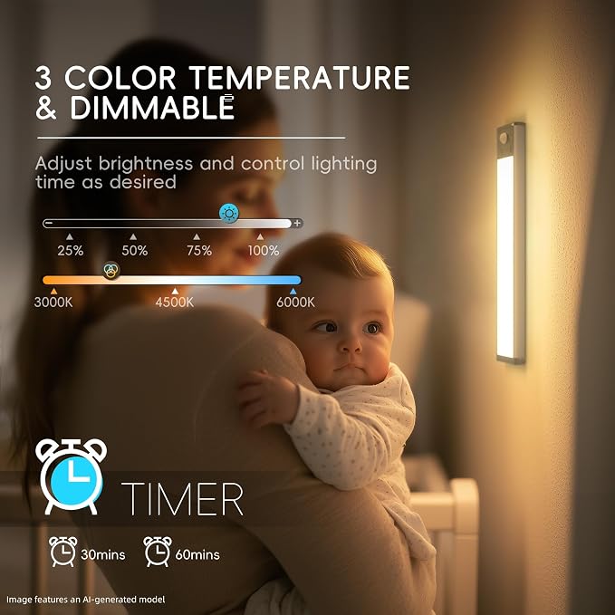 Under Cabinet Lights with Charging Station, 24LED Dimmable Rechargeable Motion - Image 2