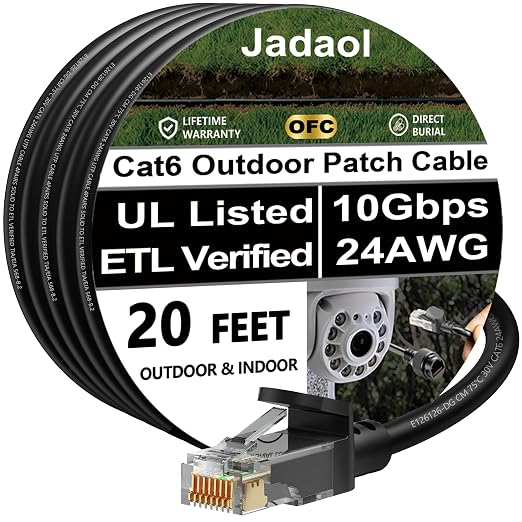Jadaol Cat 6 Ethernet Cable 20ft, Outdoor&Indoor, 10Gbps Support Cat8/7 Network by Jadaol