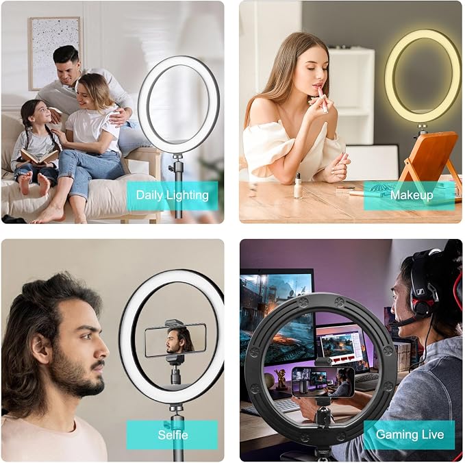 10" Selfie Ring Light with 10" Stand and 60" Selfie Stick, 3 Color Light - Image 5