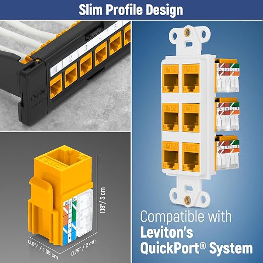 Everest 90° Angled RJ45 Cat6 Keystone Jacks 10-Pack in Yellow - Image 6