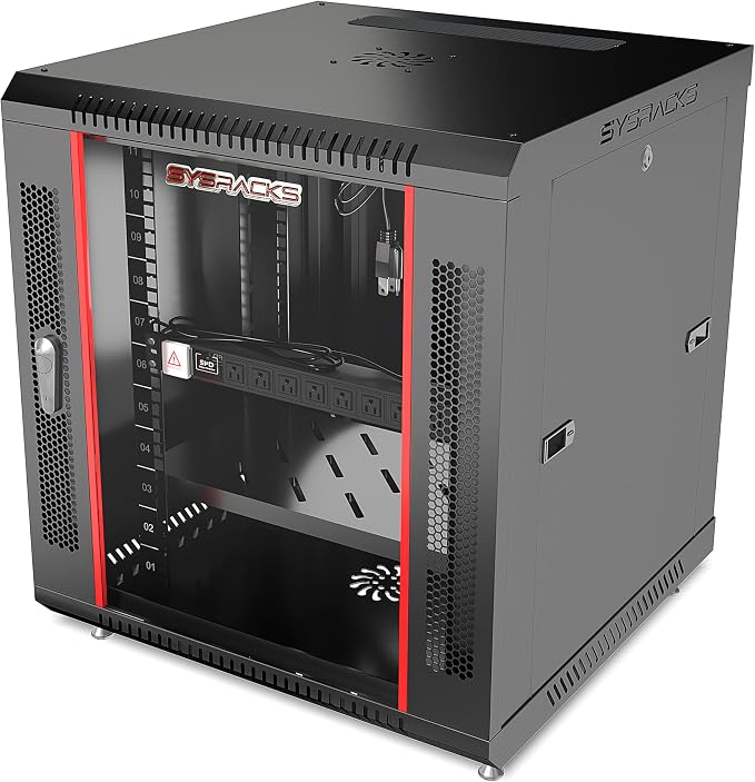 12U Wall Mount Server Rack Cabinet – 19" Network Rack Enclosure, PDU & Shelf by SYSRACKS