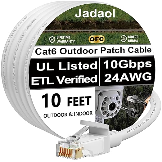 Jadaol Cat 6 Ethernet Cable 10ft, Outdoor&Indoor, 10Gbps Support Cat8/7 Network by Jadaol