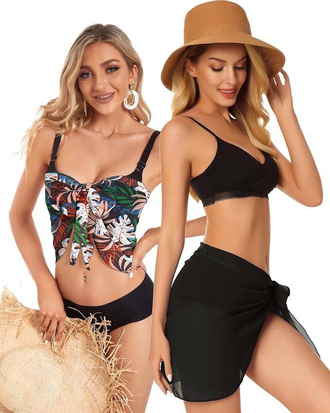 CHICGAL 2 Pieces Women Beach Sarong Bathing Suit Wrap Skirt Sheer Bikini - Image 2