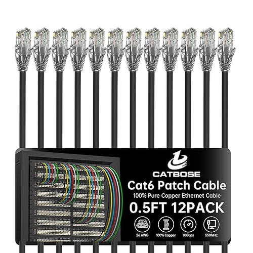 0.5 Foot Cat6 Patch Cables, Solid Pure Copper Patch Cord, Cat 6 Ethernet Cable by CatBose