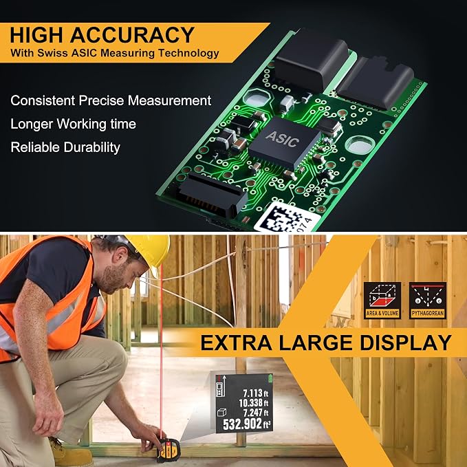 PREXISO 2-in-1 Laser Tape Measure, 135Ft Rechargeable Measurement Tool & 16Ft - Image 3