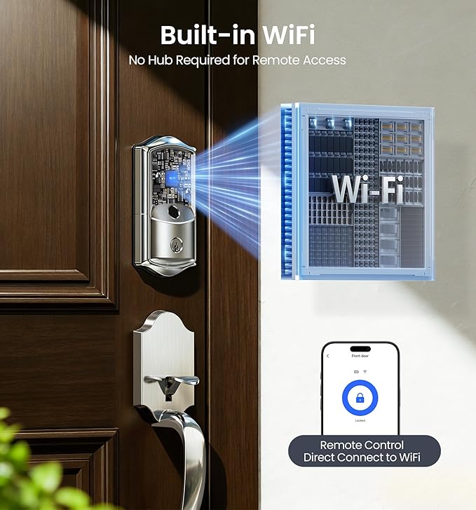 Veise VE027 Built-in Wi-Fi Smart Lock, Fingerprint Keyless Entry Front Door Lock - Image 2