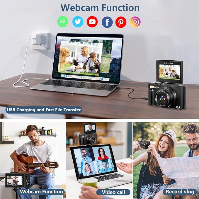 Digital Camera for Photography, 4K Vlogging Camera for YouTube 3" 180° Flip - Image 4