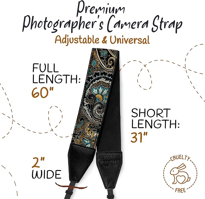 Art Tribute Camera Strap, Vintage Embroidered Neck Shoulder & Crossbody Camera - Image 5