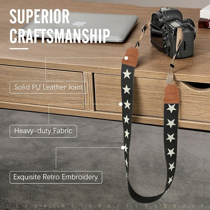 MoKo Camera Strap, Cotton Vintage Embroidered Camera Strap, Adjustable Neck & - Image 2