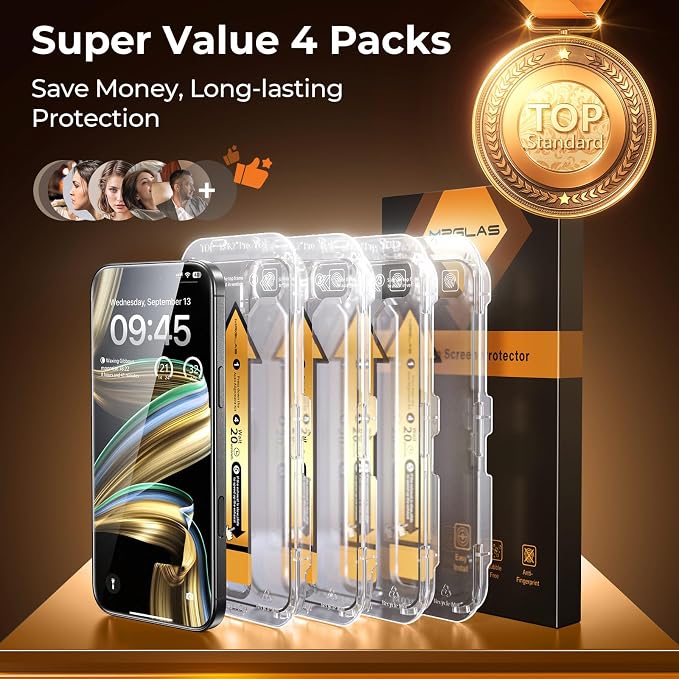 MRGLAS 4-Pack TOP 9H+ Glass for iPhone 15 Pro Screen Protector UNBREAK Tempered - Image 8
