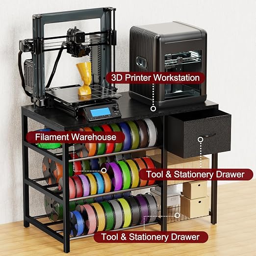 3D Printer Stand with Filament Storage Rack, 3-Tier Filament Holder with Drawer - Image 3