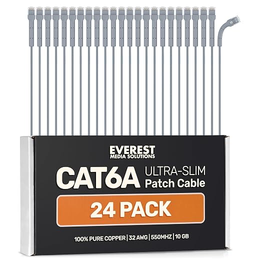 Everest Ultra Slim Cat6a Ethernet Patch Cables 15ft Gray by EverestMediaSolutions