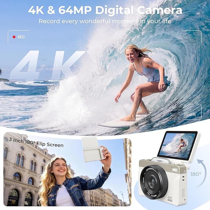 4K Digital Camera for Photography, 2026 Latest 64MP Autofocus WiFi Vlogging - Image 2