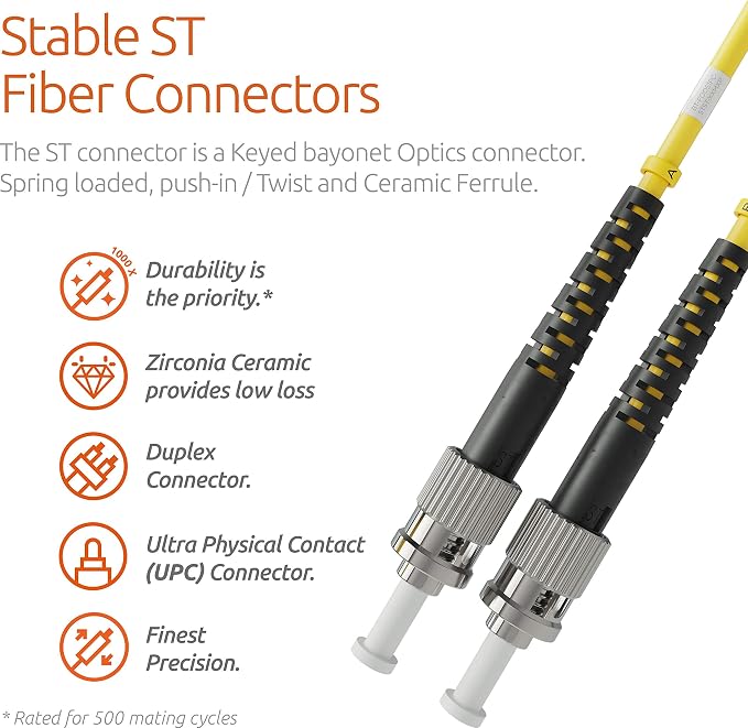 BEYONDTECH 3m LC to ST Fiber Patch Cable – UPC Single-Mode Duplex Fiber Optic - Image 3