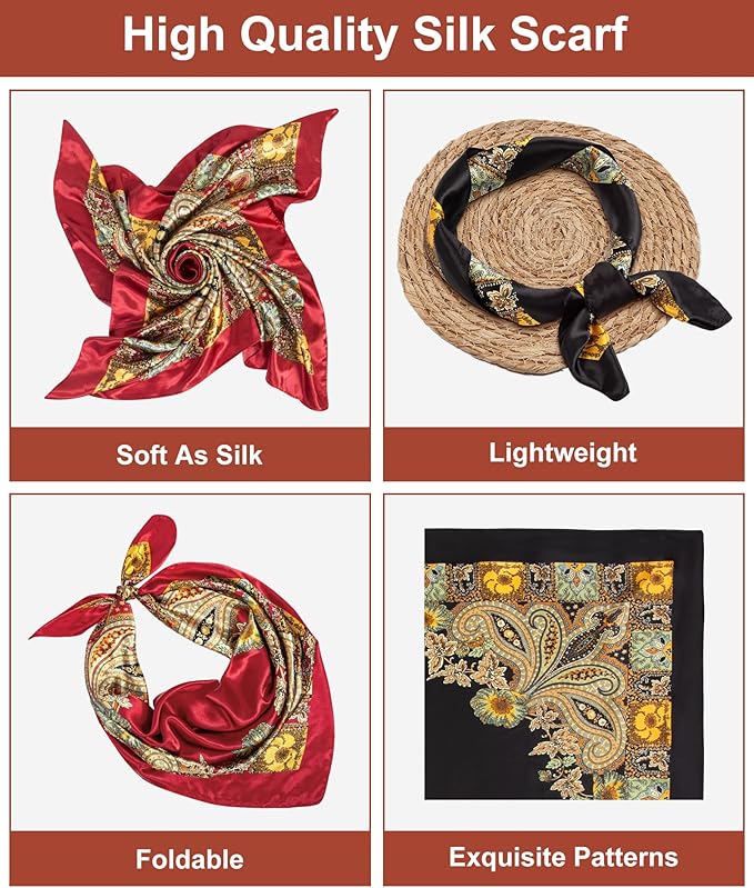 Senker Fashion 35" Head Scarf for Women, Pirate Costume Accessories Silk Red - Image 3