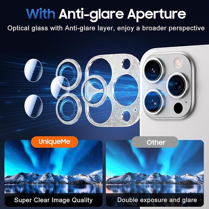 UniqueMe for 3 Pack iPhone 16 Pro/iPhone 16 Pro Max Camera Lens Protector - Image 4