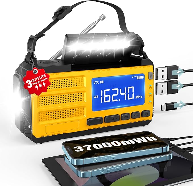 10000mAh Emergency Hand Crank Radio, AM/FM/NOAA Weather Alert, Solar Powered by RYCHI