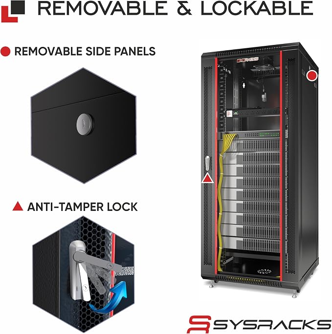 22U Wall Mount Server Rack Cabinet 24” Deep, 19” Network & AV Enclosure - Image 5