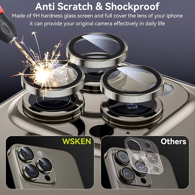 WSKEN for iPhone 15 Pro/iPhone 15 Pro Max Camera Lens Protector, Shatterproof - Image 3
