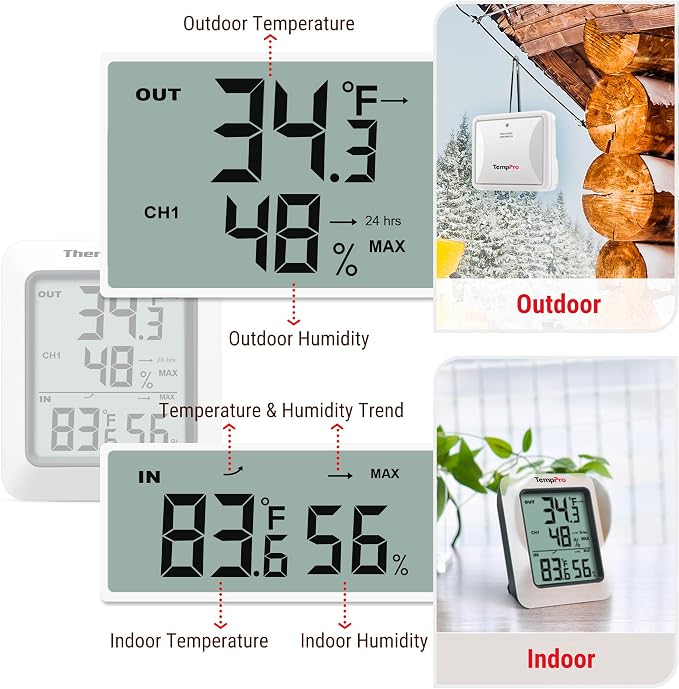 TempPro TP60 Wireless Indoor Outdoor Thermometer Hygrometer - Image 8