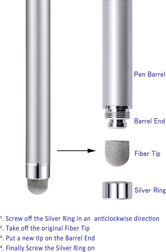 Stylus, Compatible with iPad, Kindle Fire, 4 Extra Replaceable Hybrid Fiber Tips - Image 6