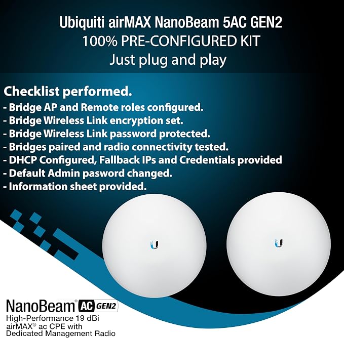 Wireless Bridge NBE-5AC-GEN2 PRE-CONFIGURED Bundle of 2 Ubiquiti NanoBeam 5AC - Image 7