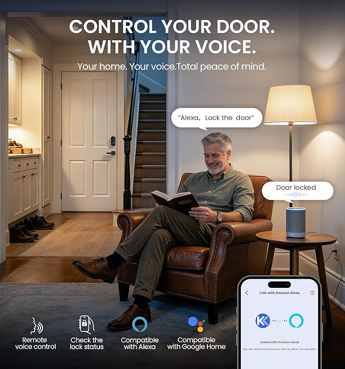 Veise VE012W-H WiFi Smart Front Door Lock Set, Built-in WiFi, App Remote & - Image 4