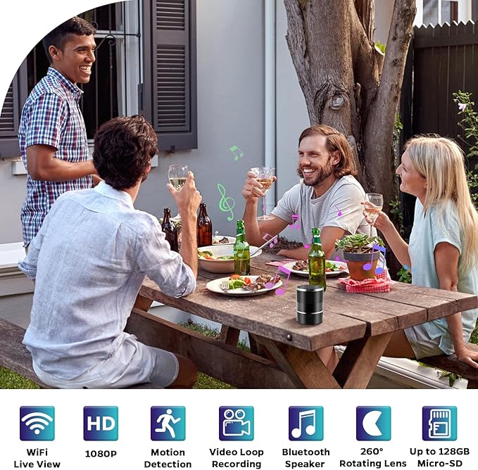 Security Camera Motion Activated Bluetooth Speaker, 270° Viewing Angle - Image 2