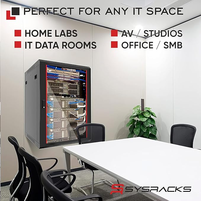 15U Wall Mount Server Rack Cabinet 24” Deep, 19” Network & AV Enclosure - Image 8