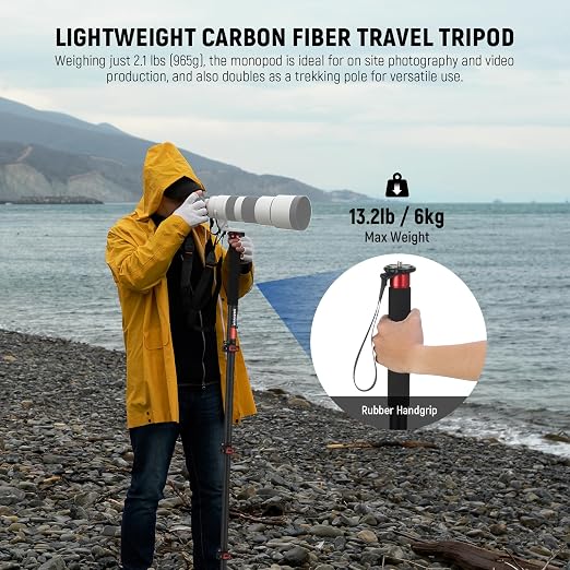 NEEWER 67.7" Camera Monopod Stand, Lightweight Carbon Fiber Travel Tripod - Image 2