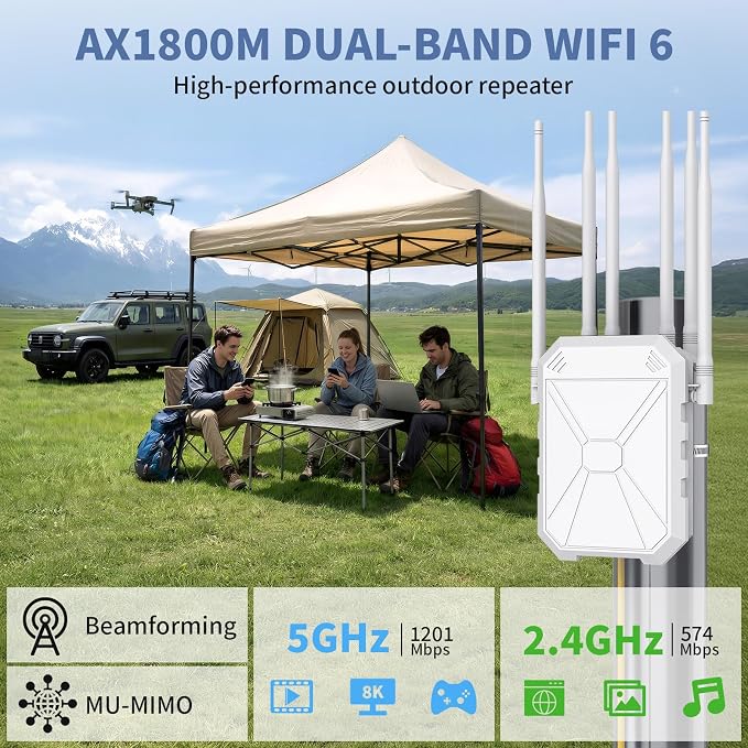 Outdoor WiFi Extender AX1800, Outdoor High Power Long Range WiFi Booster - Image 2