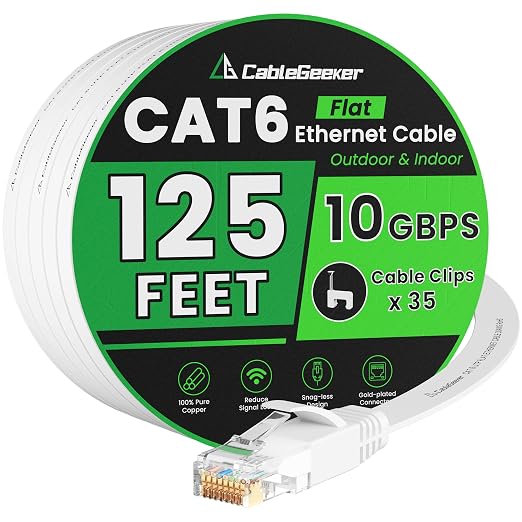 Cat 6 Ethernet Cable 125 ft, Indoor&Outdoor, High Speed 10Gbps Internet Network by CableGeeker