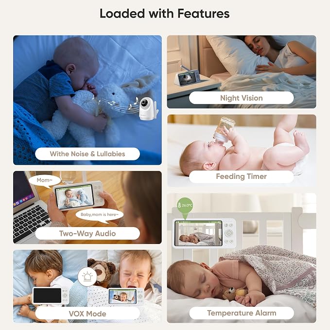 bonoch 2K Baby Monitor with 2 Cameras, 5.5" Split Screen Dual Video Monitor - Image 9