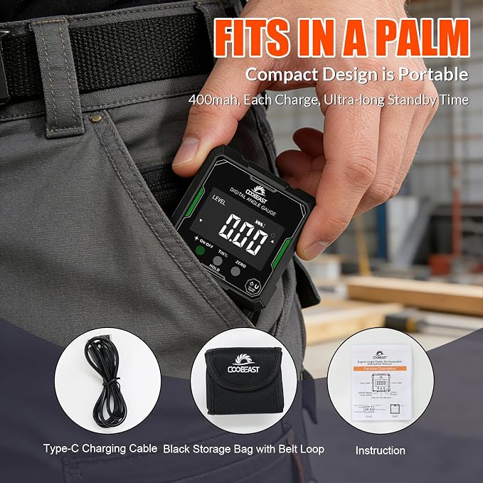 Digital Angle Finder with Green Laser, 4-side Magnetic Digital Laser Level - Image 8