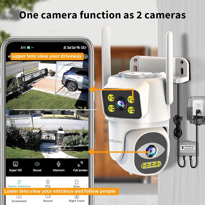 ESCANU Dual Lens Security Camera Outdoor, WiFi Camera - Image 2