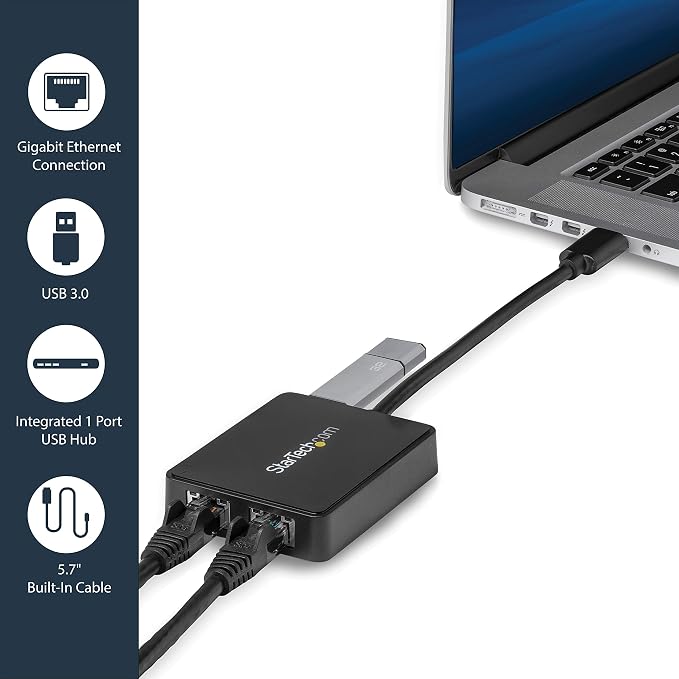 StarTech.com USB 3.0 to Dual Port Gigabit Ethernet Adapter NIC - Image 3