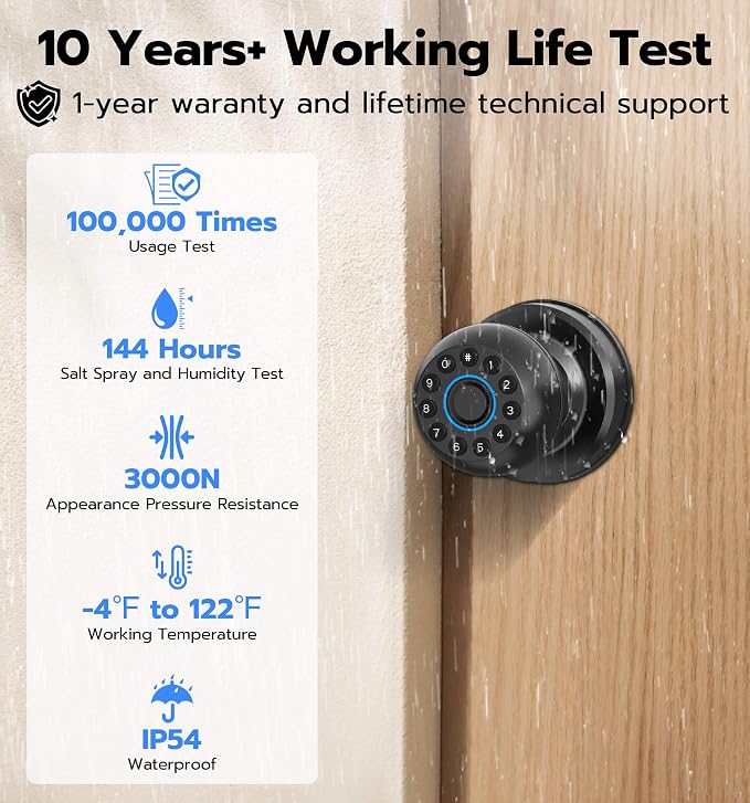 Anweller Smart Door Knob with Lock, Fingerprint Code Keypad Keyless Entry - Image 6