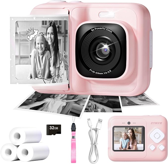 Kids Camera, 1080P Instant Digital Print Camera by ETIKEZ