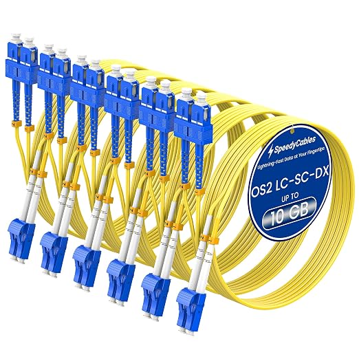 SpeedyCables- 6-Pack OS2 LC to SC Fiber Patch Cable 3M/10ft, 1G/10G Duplex by SpeedyCables