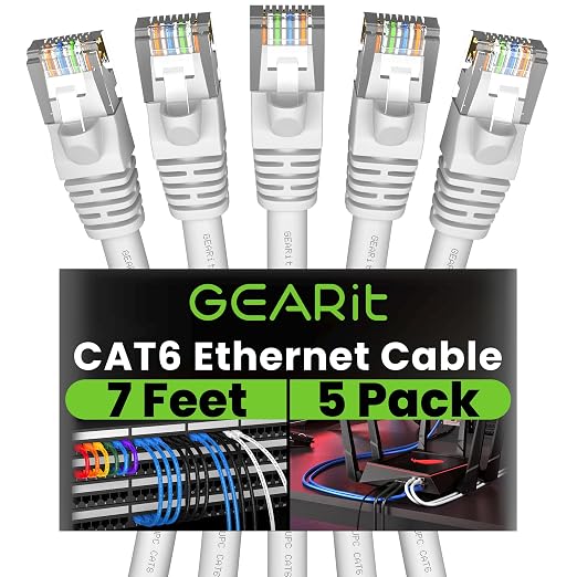 GEARit Cat 6 Ethernet Patch Cable 7 ft White Cat6 Patch Cables 7ft by GEARit