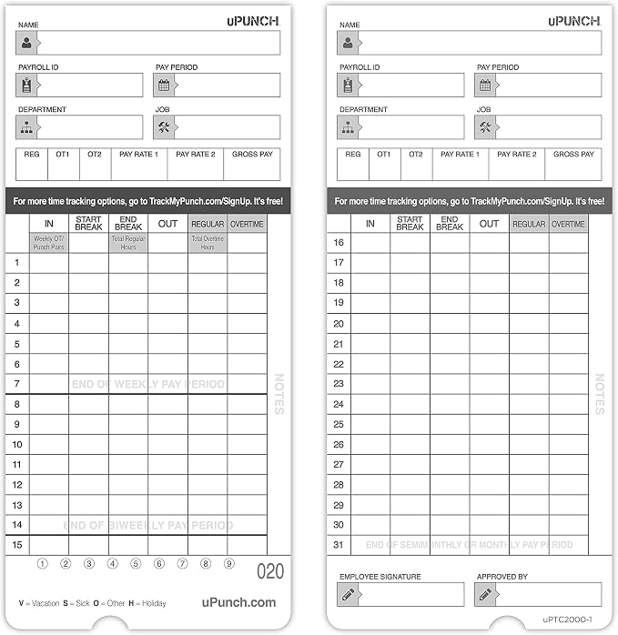 50 uPunch Time Cards for HN4000 - Image 2