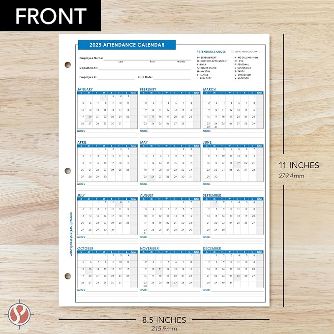2025 Attendance Calendar Card Stock Paper – Great Employee Work Tracker | - Image 5