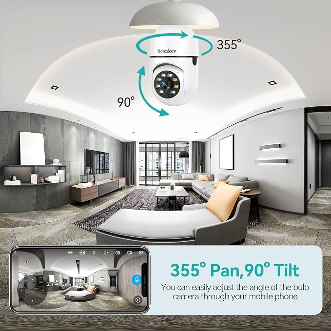 Noonkey 2K/3MP Light Bulb Security Camera, 5G& 2.4GHz WiFi 2 Pack Alexa Home - Image 5