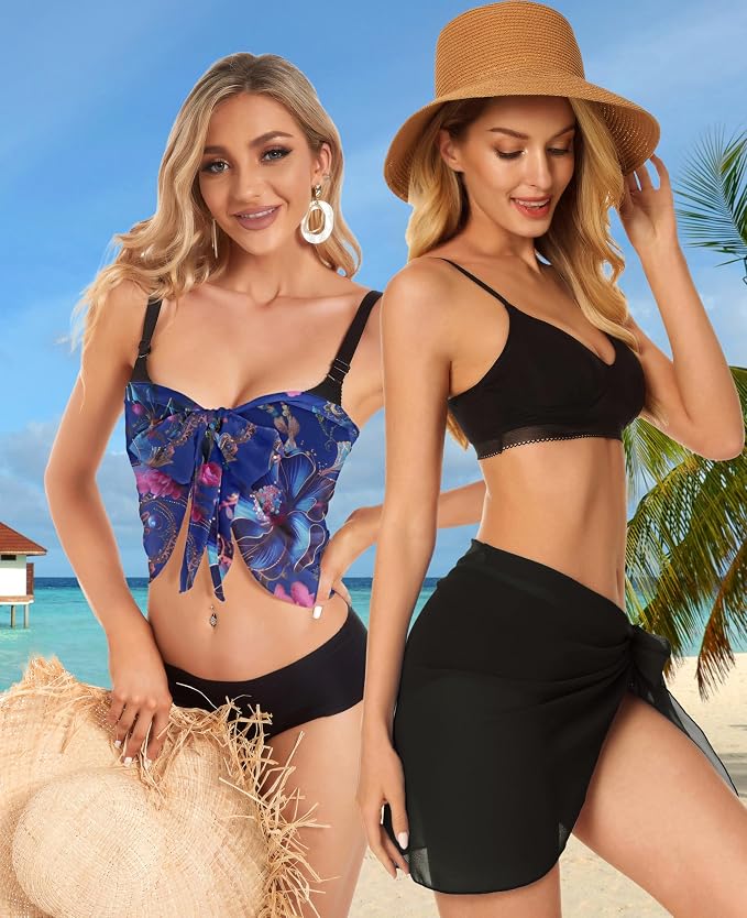 CHICGAL 2 Pieces Women Beach Sarong Bathing Suit Wrap Skirt Sheer Bikini - Image 4