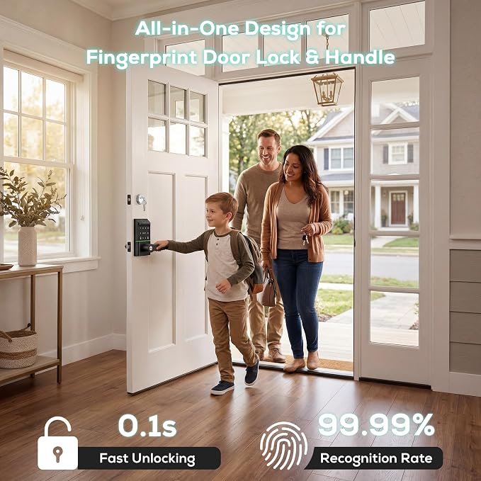 Smart Door Lock Keyless Entry, 6-in-1 Biometric Deadbolt w/Fingerprint - Image 2