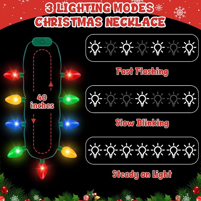 Blowata 9PCS Christmas Light Necklace Light up, 3 Modes Christmas Necklace - Image 2