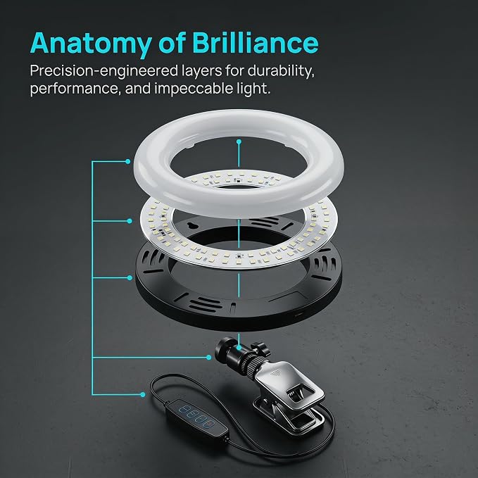 6" Ring Light with Desk Tripod Stand and Clip | Video Conference Lighting - Image 5