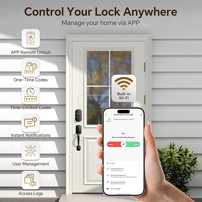 Ulecoce WiFi Smart Door Lock for Front Door, Keyless Entry Door Lock - Image 4