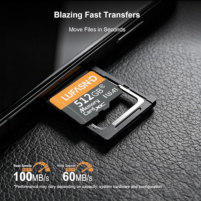 512GB Micro SD Card with Adapter, High Speed U3 C10 V30 SDXC Memory Card Up to - Image 2
