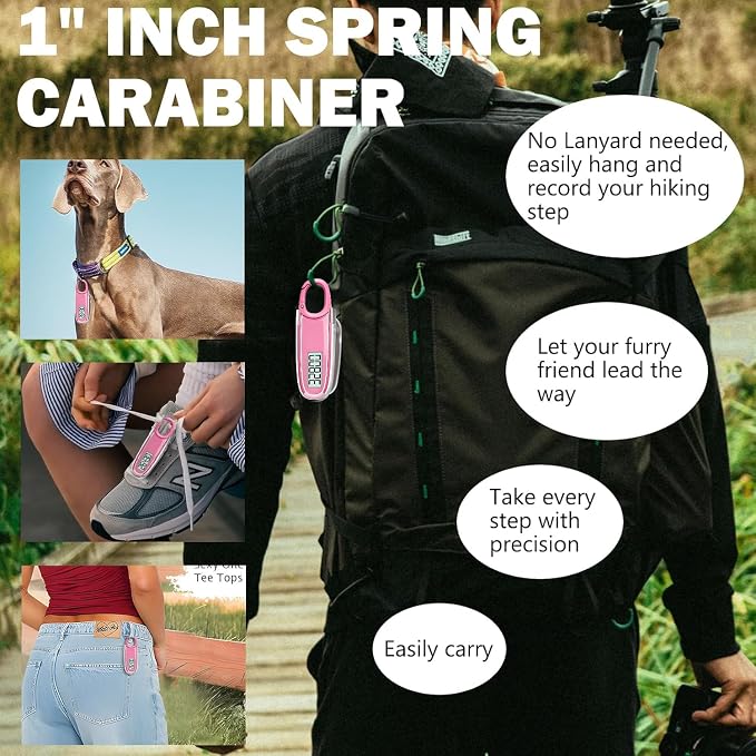 3D Pedometer for Walking with Removable Clip and Carabiner Simple Step Counter - Image 5
